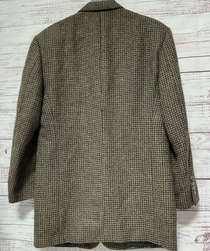 Men's Donna Karan Brown Houndstooth Wool Blend Jacket - Size 46 R