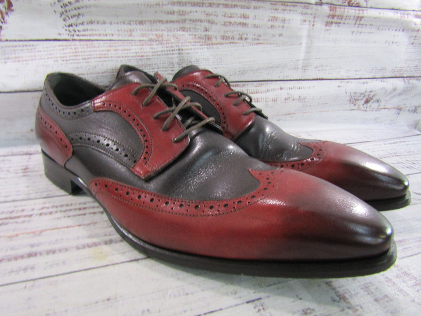Emilio Franco Men's Black & Red Leather Wingtip Oxfords Size 11 Made in Italy