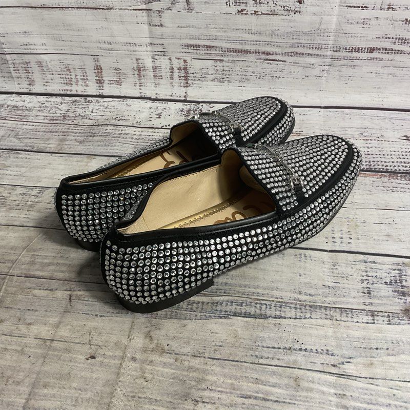 Sam Edelman Rhinestone Encrusted Black Leather Horsebit Loafer Women's Size 7.5