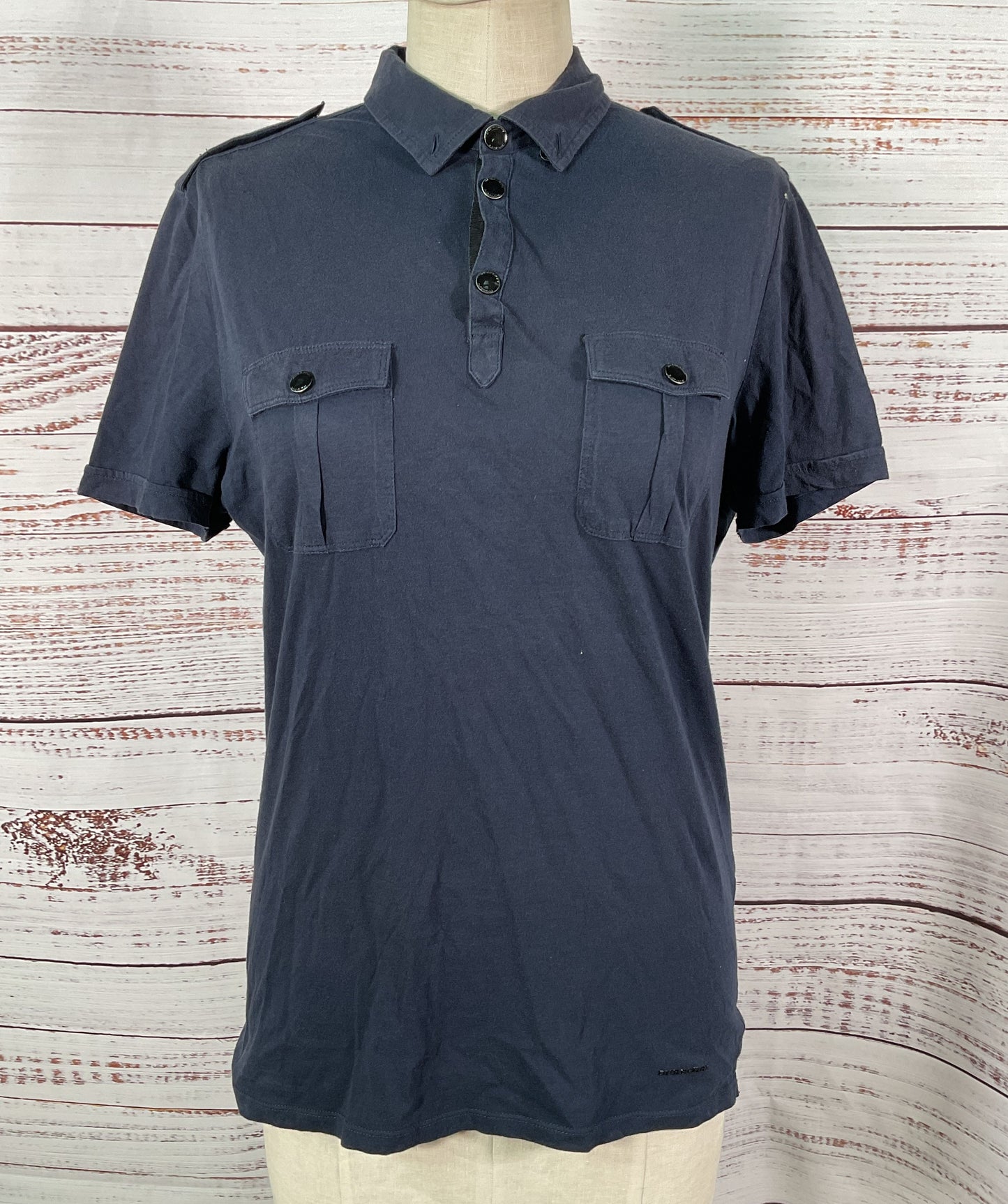 Burberry Cotton Snap Button Polo Shirt Navy L