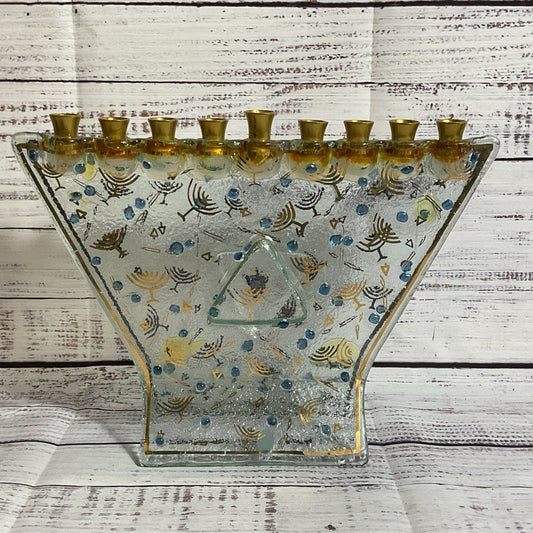 Judaica Art Glass Menorah with Brass- 8.25" x 11"