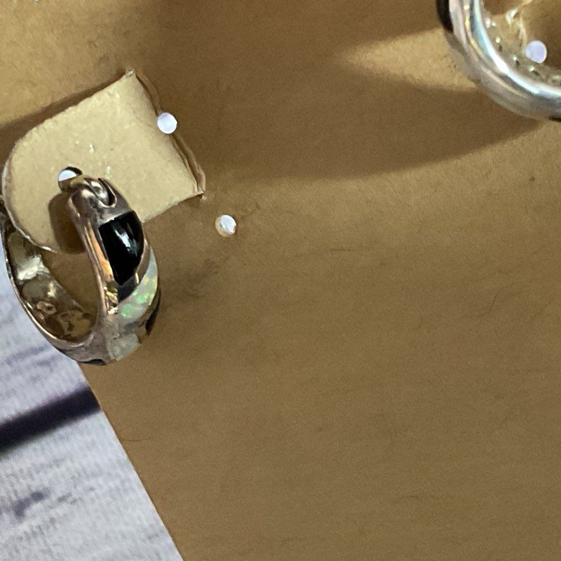Set of 2 PEYOTE BIRD Sterling Silver Stud & Hoop Onyx Mother of Pearl Earrings