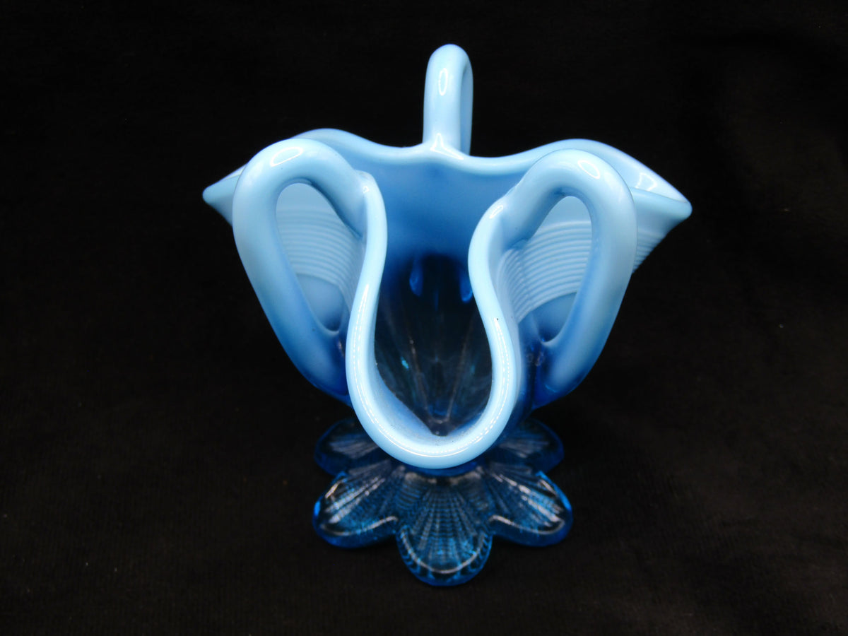 George Davidson & Co. Lady Caroline Blue Pearline Glass Tri-Handle Posy Vase