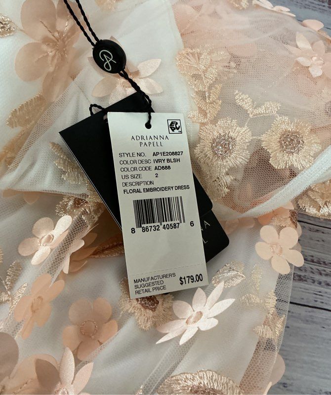 NWT Adrianna Papell Ivory and Blush Floral Embroidery Dress Size 2 Retail $179