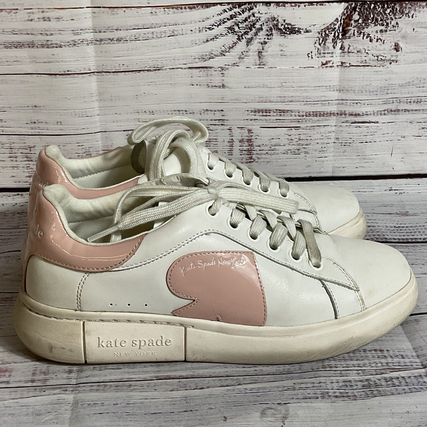 KATE SPADE Women's White & Pink Leather Sneakers- SZ 7B