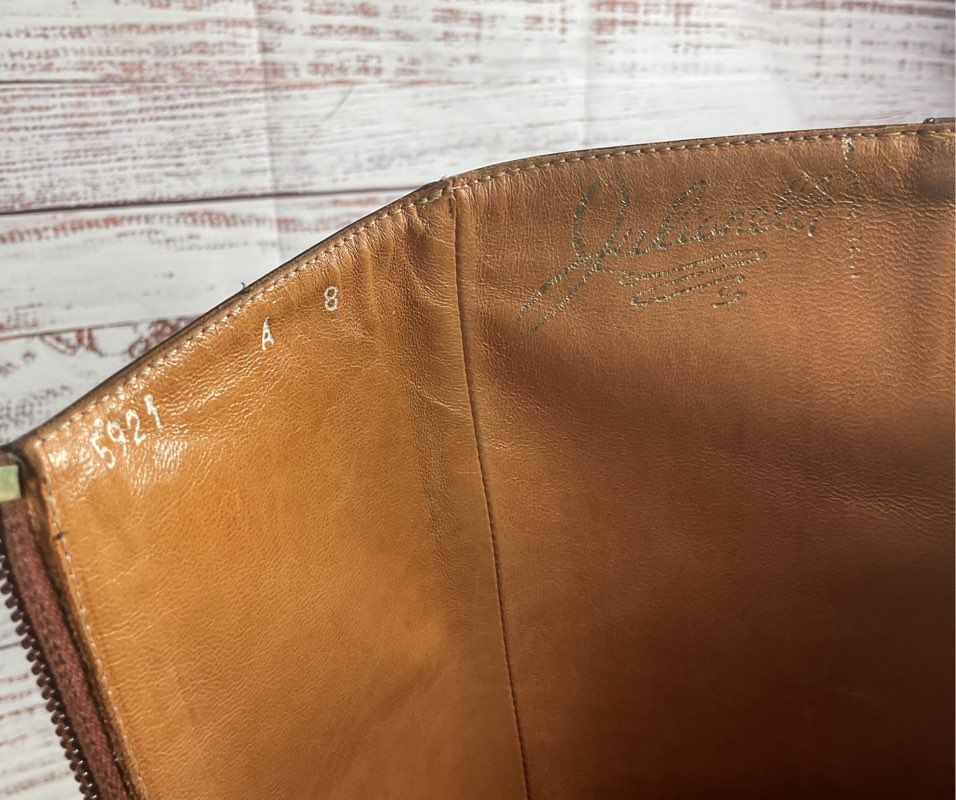Julianelli Vintage Leather Buckle Detail Calf High Boots Brown 8