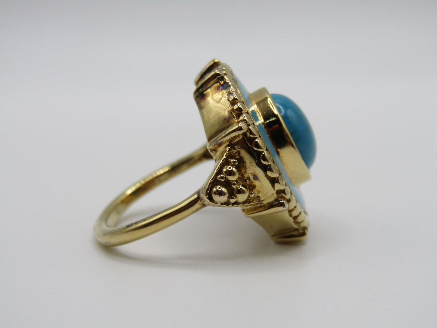Vermeil Sterling Silver Turquoise Enamel Cocktail Ring Size 8.5
