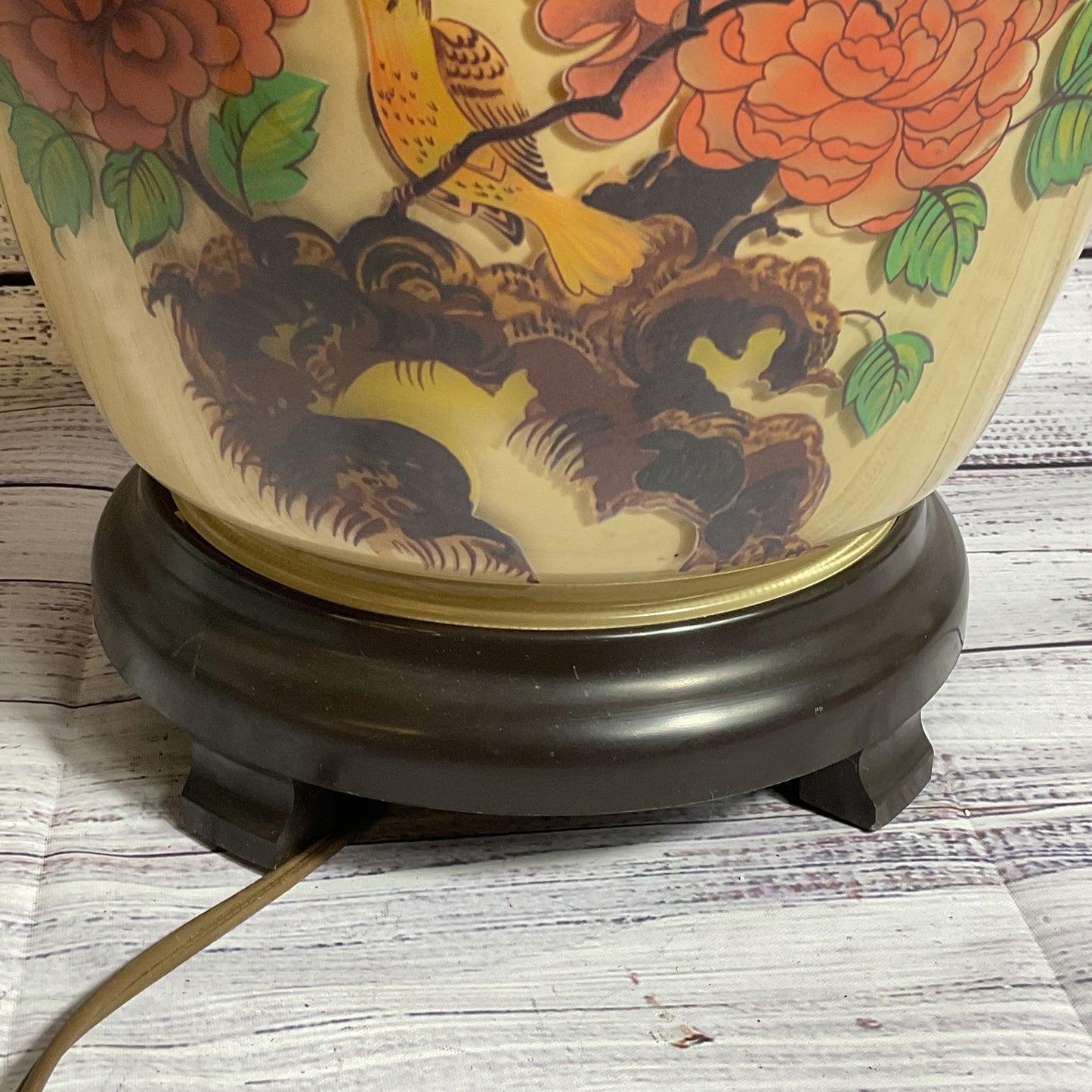 VTG. Asian Oriental Ginger Jar Floral & Birds Table Lamp - 20"