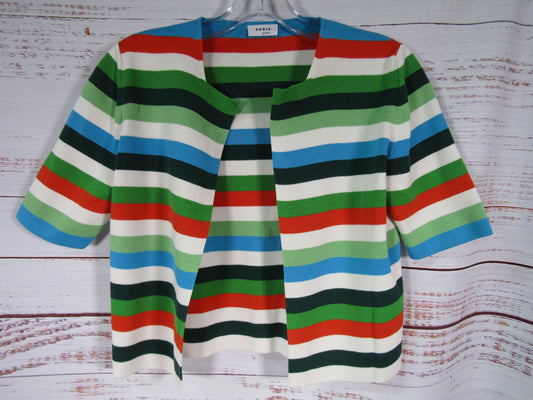 Akris Punto Women's Multi-Color Striped Knit Short Sleeve Cardigan Size S