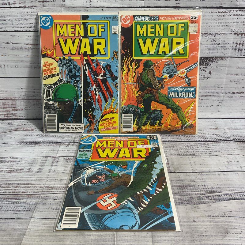 Lot Of 3 Vtg. Men Of War #2 7 17 Dc Comics Gravedigger Ungraded