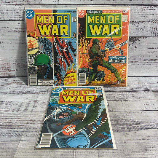 Lot Of 3 Vtg. Men Of War #2 7 17 Dc Comics Gravedigger Ungraded