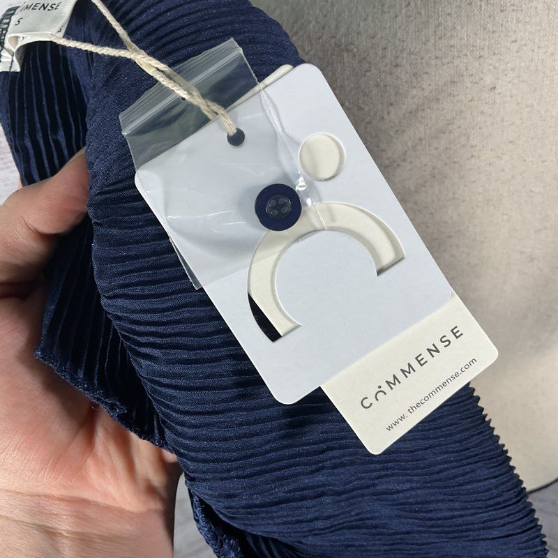 NWT Commense Pleated Navy Blue Assymetrical Halter Top - Size S