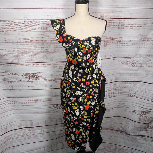 Aiden Mattox Black Multicolor Floral Print Crepe Midi Dress - Size 4 New