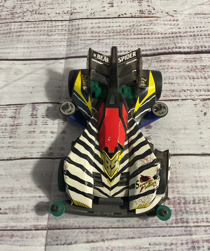 Vintage 1997 Use Built Tamiya 1/32 Mini 4wd 19422 Beak Spider Zebra AS IS