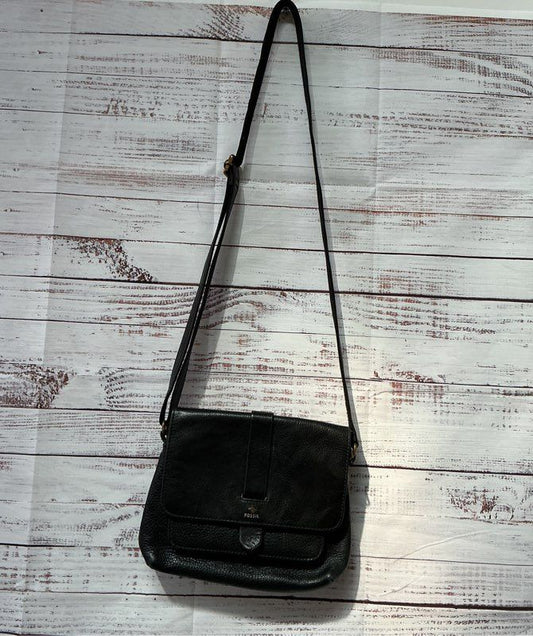 Women's Fossil Black Leather Crossbody Handbag