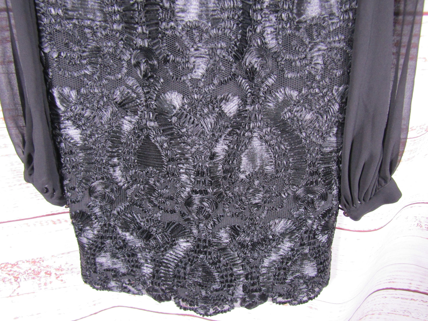 Badgley Mischka Women's Black Soutache Embellished Sheer Blouson Sleeves Dress