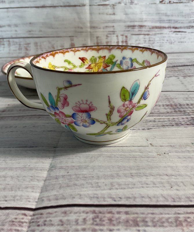 Antique English Minton Hand Painted Floral Porcelain Tea Cup & Saucer