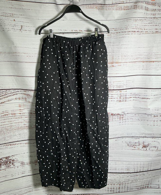 Women's Cynthia Ashby Black and White Polka Dot Linen Pants Size L
