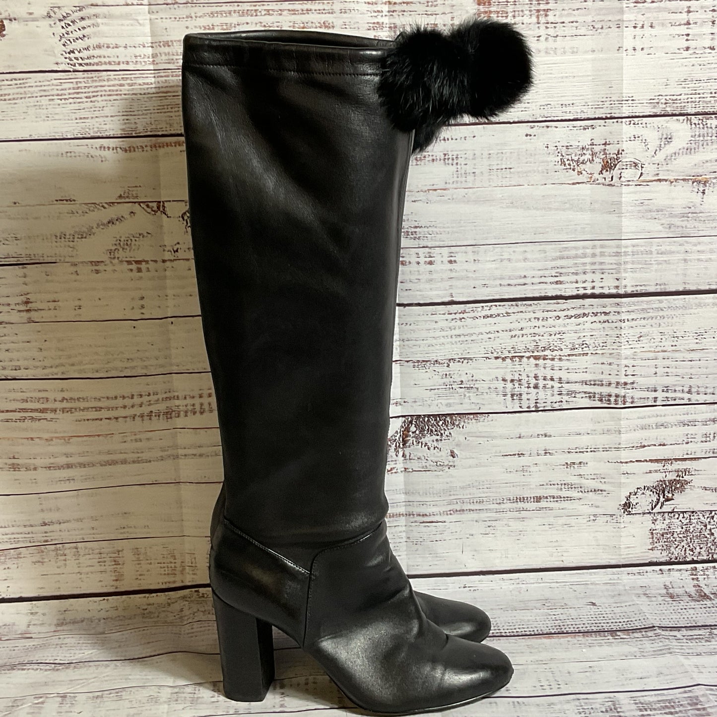MICHAEL KORS Women's Black Tall Boots with Pom Pom Drawstring- SZ 8M