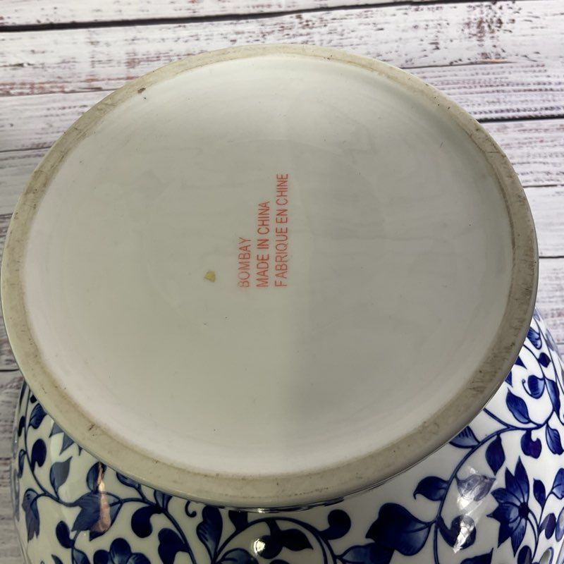 VTG. BOMBAY Blue White Pierced Pedestal Bowl- 8" x 11"