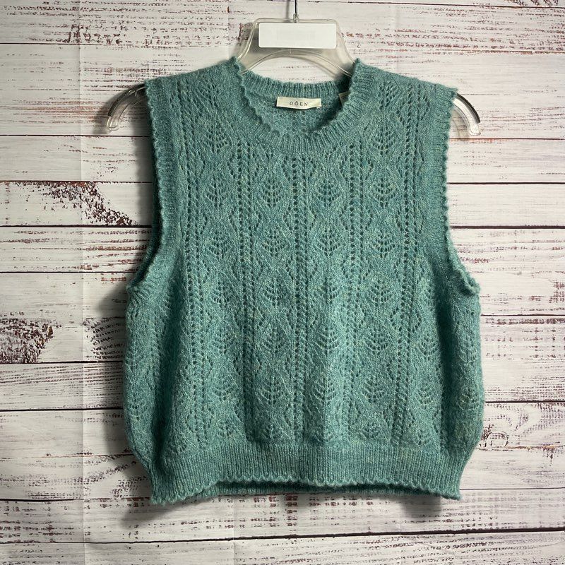 Doen Adriana Blue Minthe Alpaca Blend Pointelle Knit Sweater Vest Top - Size M