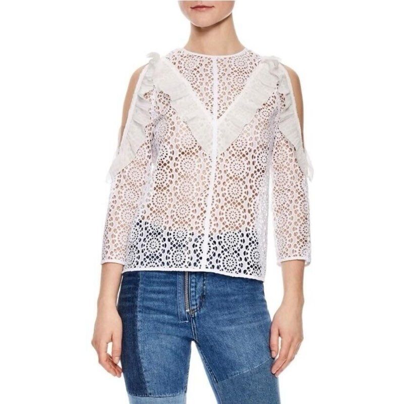 Sandro Bonnie Cold Shoulder White Lace Top Women’s Size 0