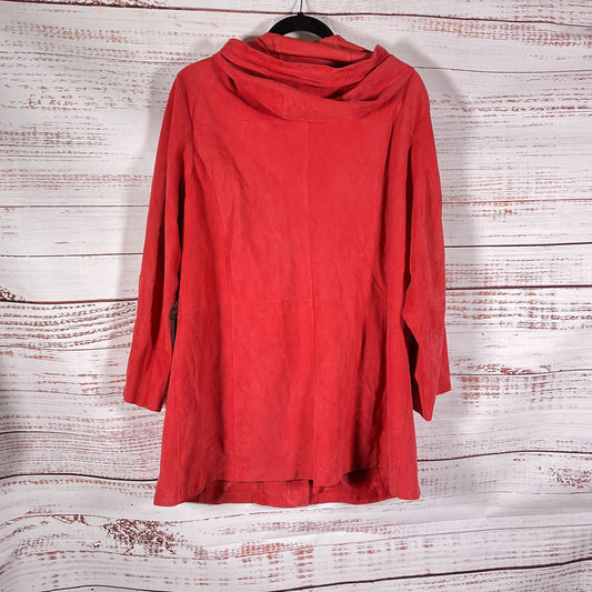 Voyage By Marina Rinaldi Red Ghost Leather Front Zip Hoodie Jacket - Size 27
