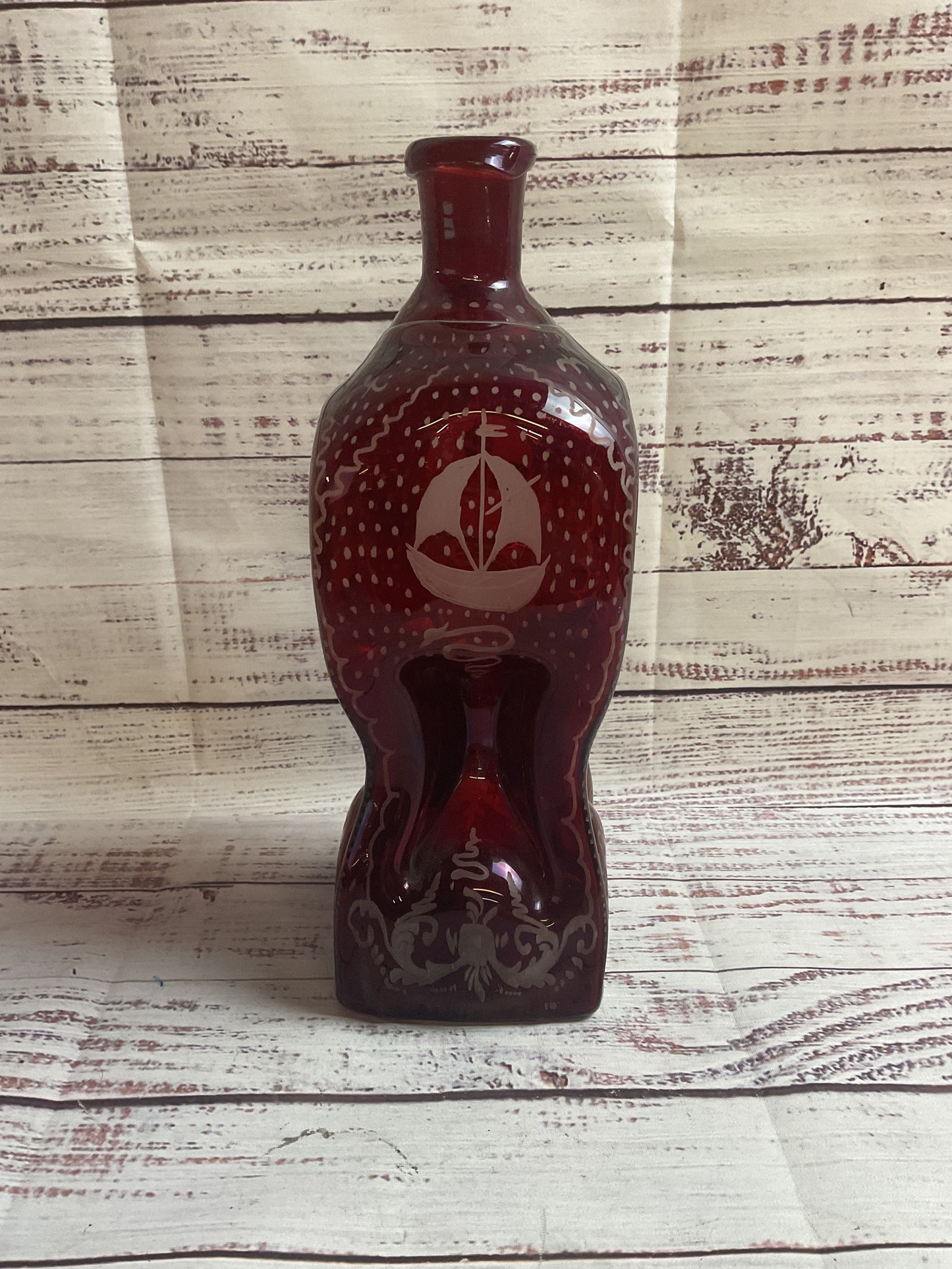 Red Bohemian Glass Hourglass Vase
