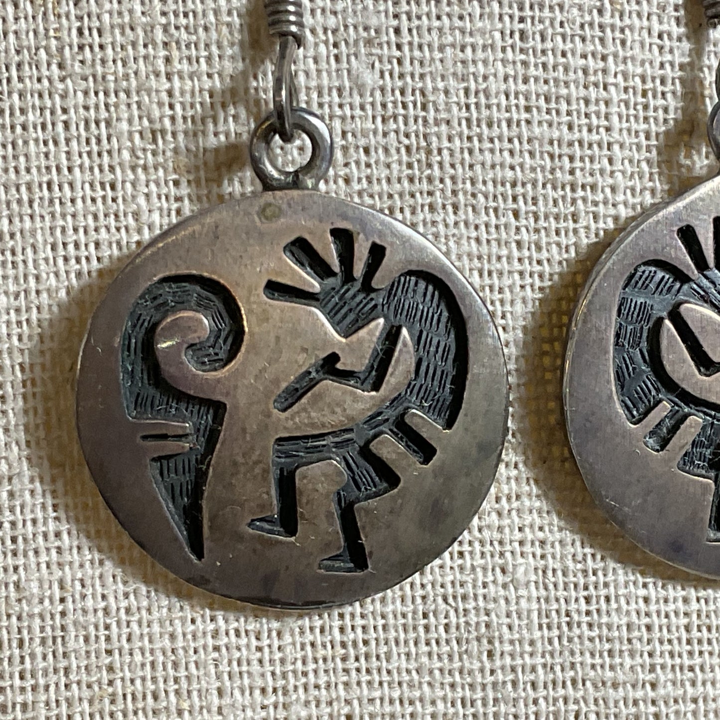 Signed VTG. Native Kokopelli Sterling Silver Dangle 1.75" Earrings- 11.38g