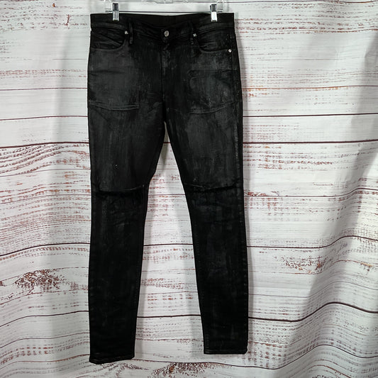 R+A Men's Clayton Black Coated Waxed Knee Distressed Denim Jeans- SZ 32