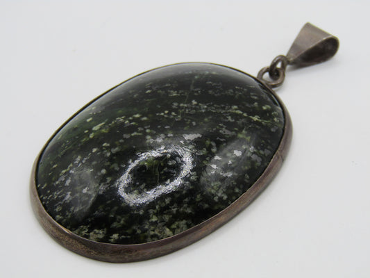 Vintage Sterling Silver Moss Agate Pendant