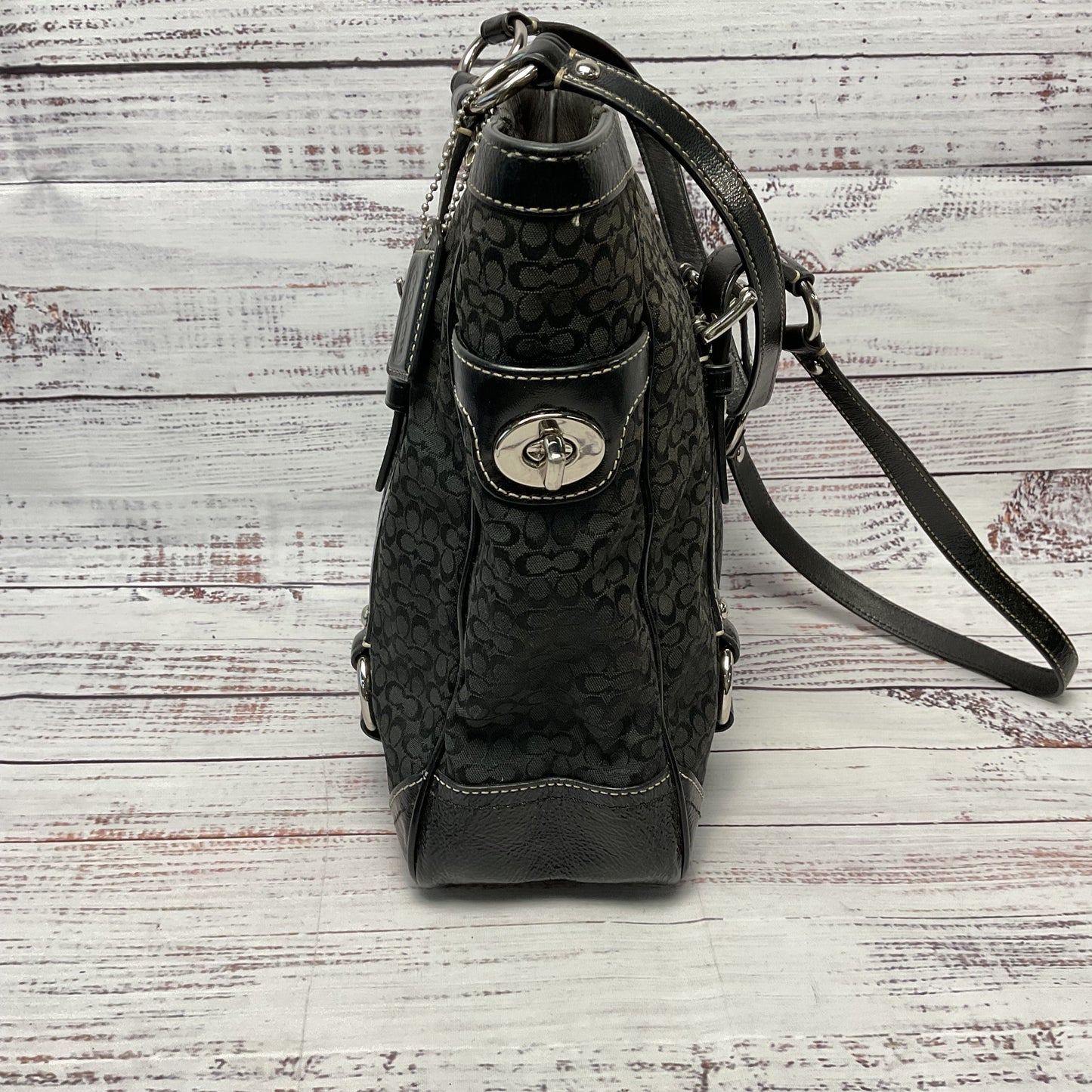 Coach Black Jacquard Fabric Patent Leather F1182-18806E Gallery Tote Purse
