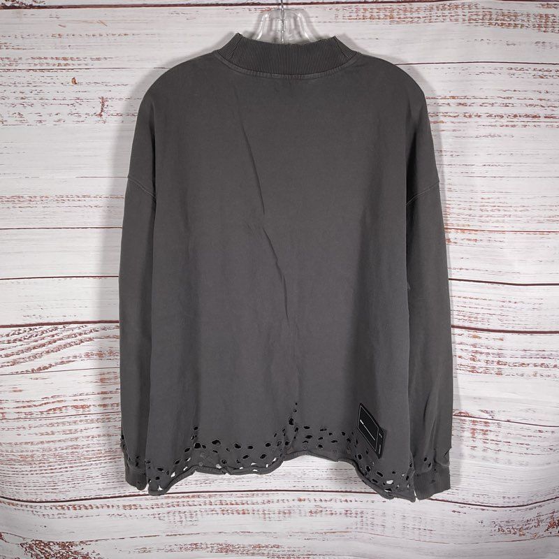 We11done Distressed Gray Logo Print Nametag Mockneck Long Sleeve T-shirt Size M