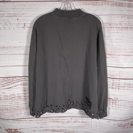 We11done Distressed Gray Logo Print Nametag Mockneck Long Sleeve T-shirt Size M