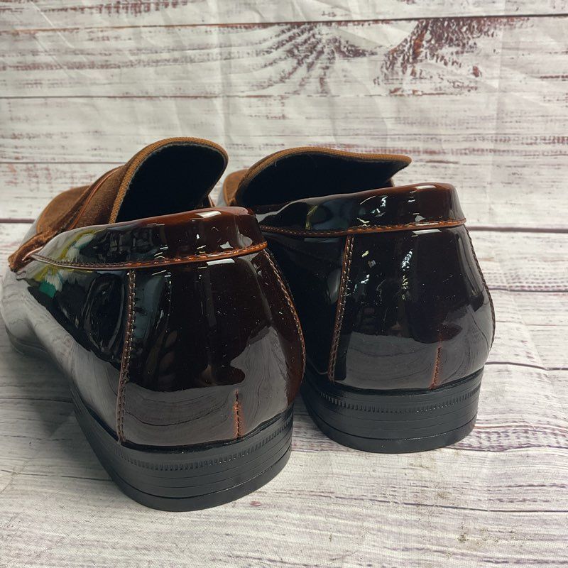 Stacy Adams Spratley Moc-Toe Brown Patent Leather Loafer Dress Shoe Men's sz 12