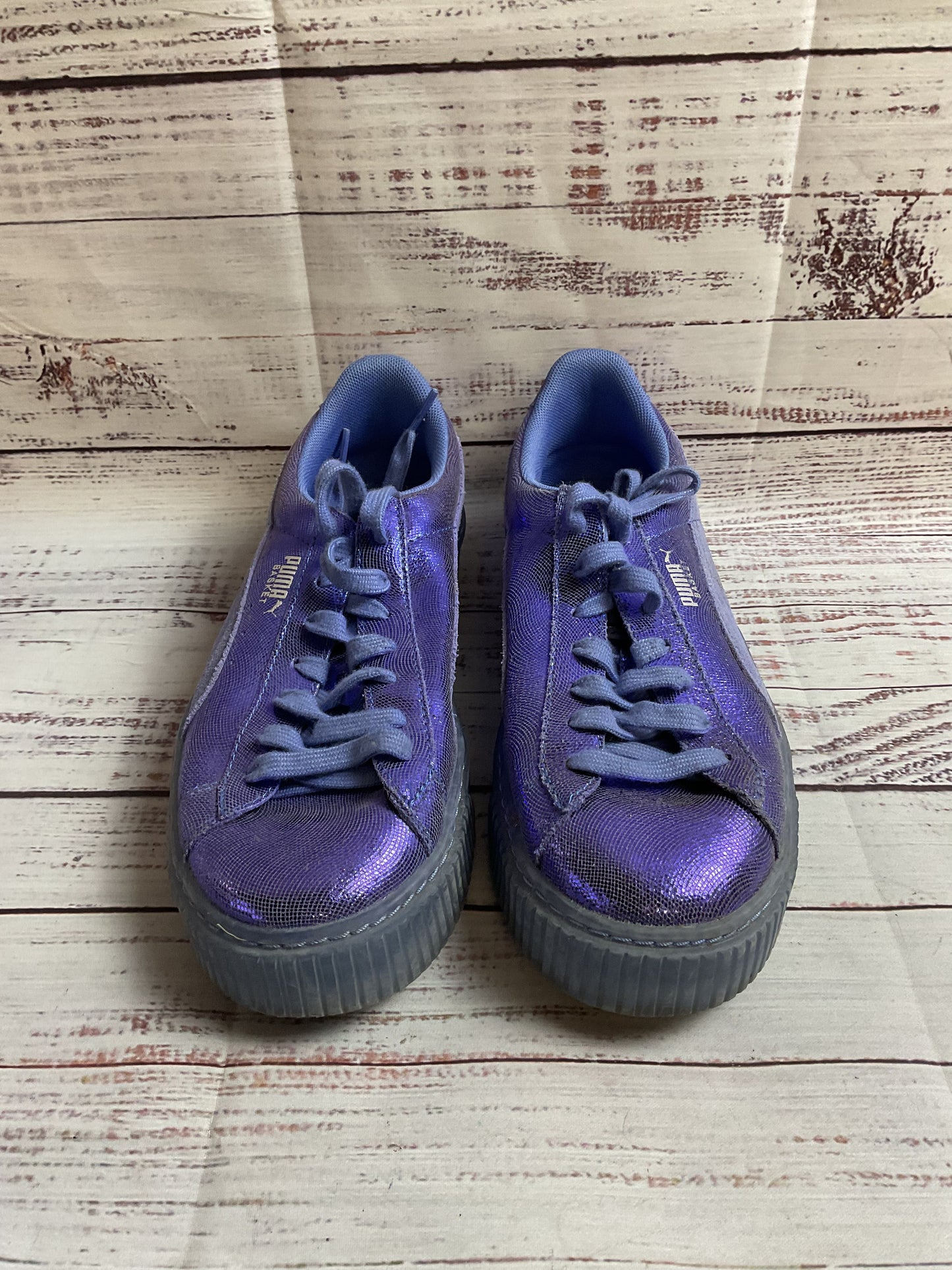 Puma Basket Heart Metallic Blue Sneaker Shoe Women's 8.5