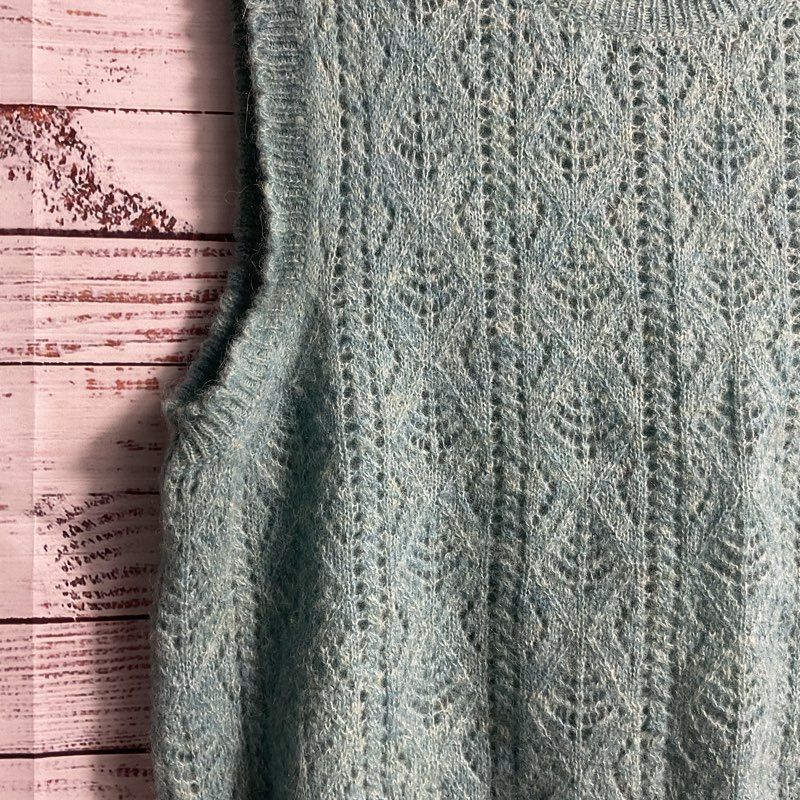 Doen Adriana Blue Minthe Alpaca Blend Pointelle Knit Sweater Vest Top - Size M