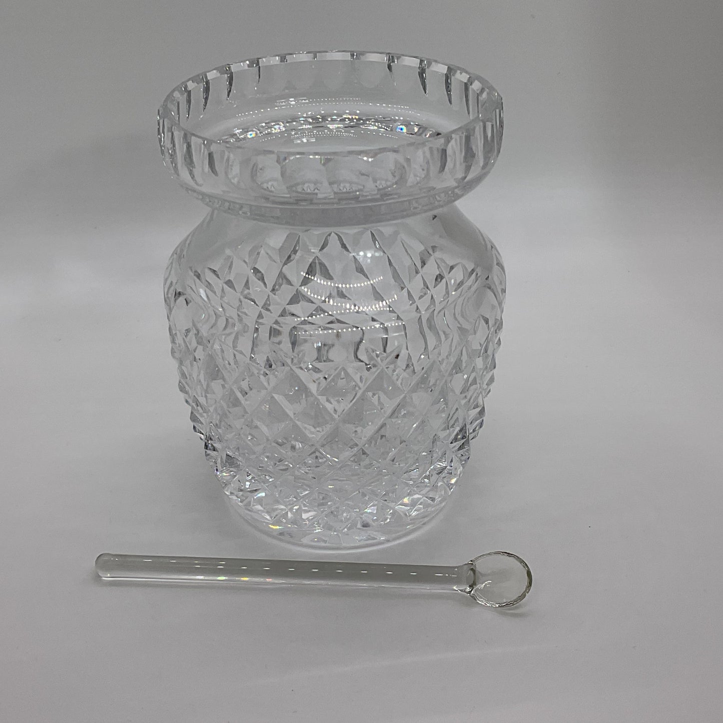 WATERFORD Etched Crystal Jam Jar with Spoon- 6"
