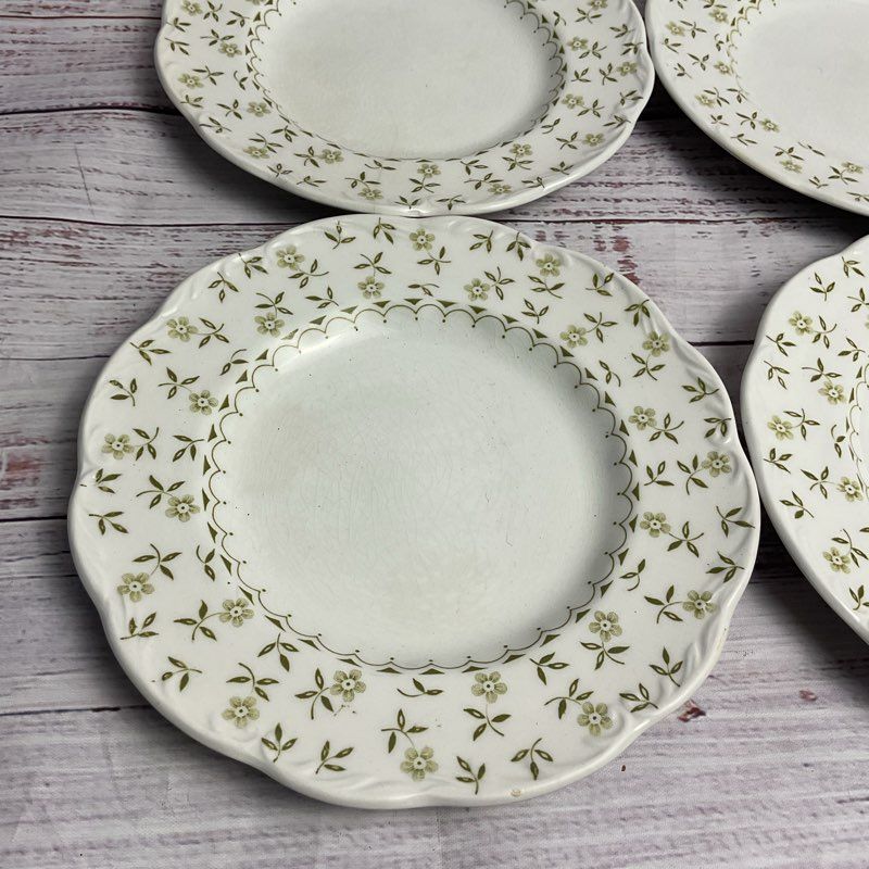 J&G Meakin 4 Pc. Forget Me Not 7" Floral Rim White Porcelain Dessert Plate Set
