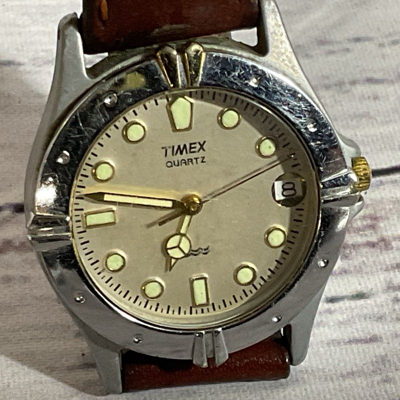 TIMEX Quartz Silver Tone with Brown Leather Band Ladies Watch