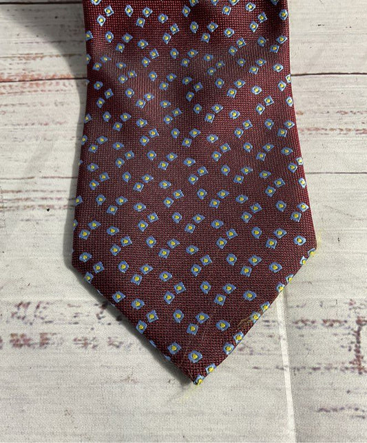 Charvet Place Vendome 100% Silk Men's Geometric Pattern Dark Red Tie France