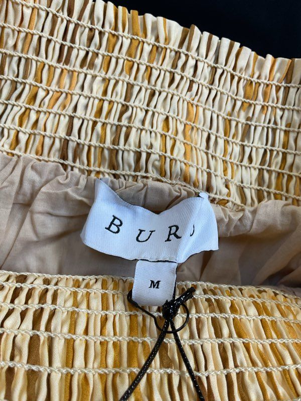 NWT Women's Buru Yellow Brown Smocked Mini Skirt Matchstick