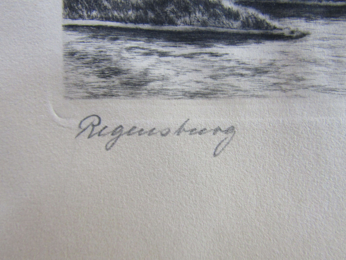Antique Artist Signed Regensburg Cathedral Stone Bridge Etching