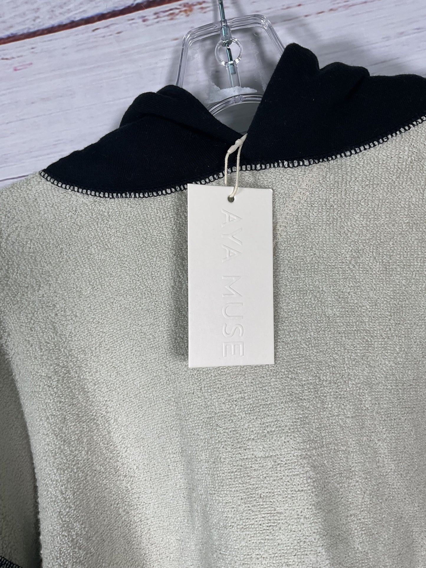 Aya Muse White Black Trim Cotton Pullover Hoodie NWT - Size S