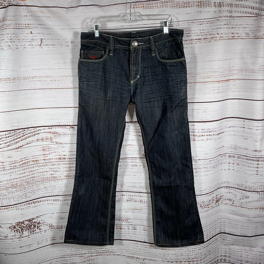 Aniki Raw & Elegant Dark Wash Distressed Embroidered Jeans - Size 32/28