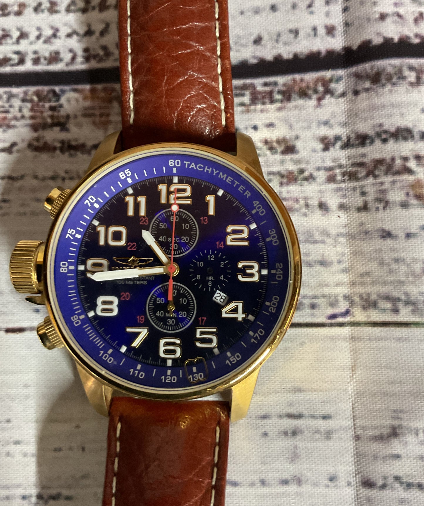 Invicta 3329 Mean's Watch Gold Stainless Steel case Brown Leather Band