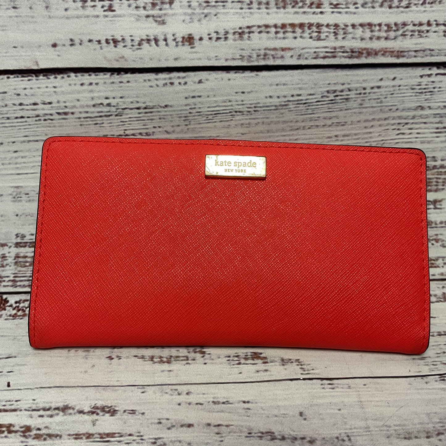Kate Spade Red Coral Faux Leather Folding Wallet - Size 7"x4"