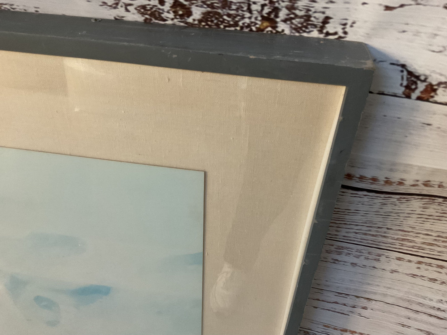 VTG. Blue White Hues Abstract Lithograph- FRAMED 41.75" X 32"