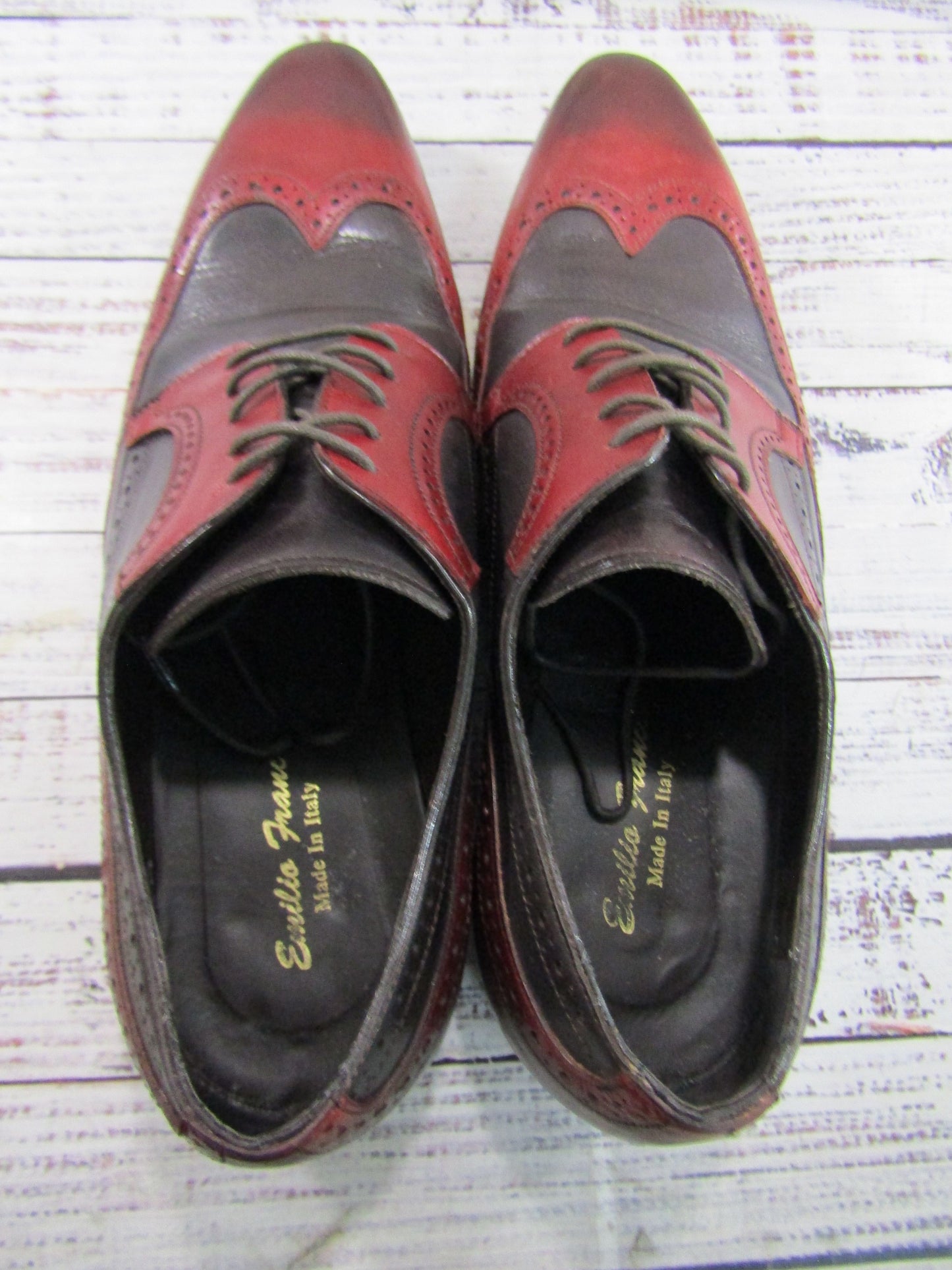 Emilio Franco Men's Black & Red Leather Wingtip Oxfords Size 11 Made in Italy