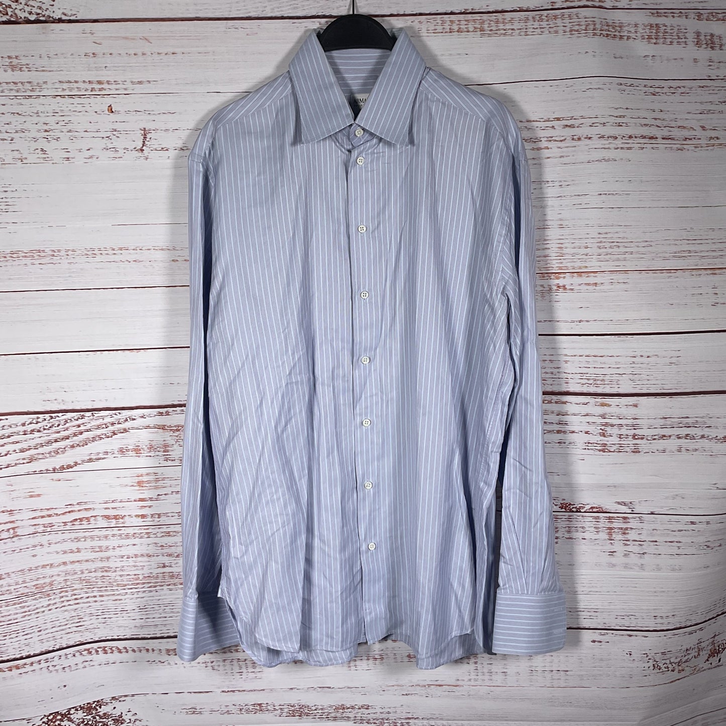 Armani Collezioni Light Blue Thin Red Stripe Dress Shirt Size 41 16 L